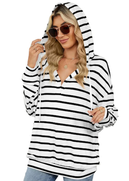 Striped Hooded Long Sleeve Sweatshirt