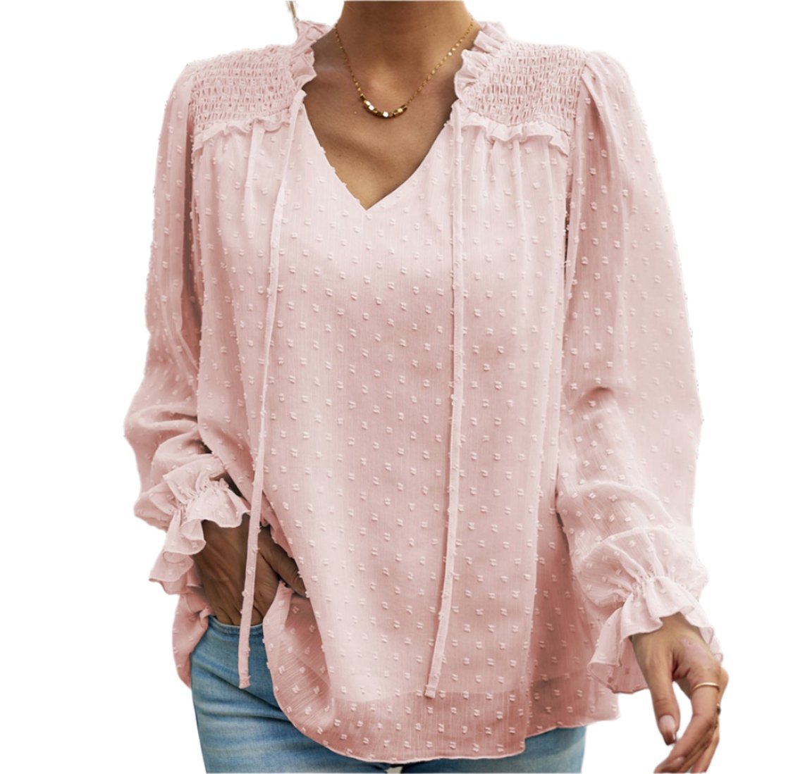 Jacquard Elegant V-neck Long Sleeve Top