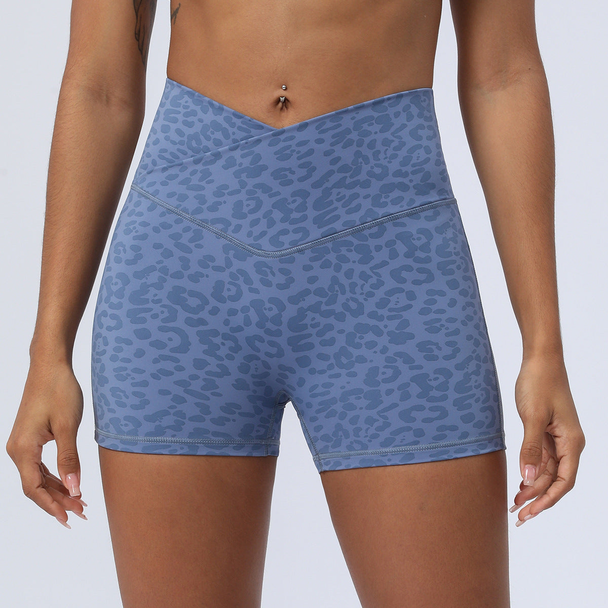 Leopard Yoga Cross Waist Fitness Shorts