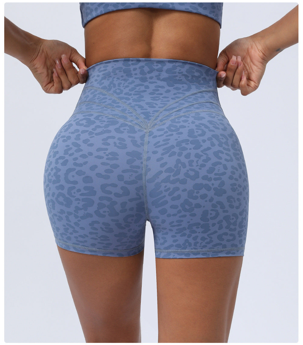 Leopard Yoga Cross Waist Fitness Shorts