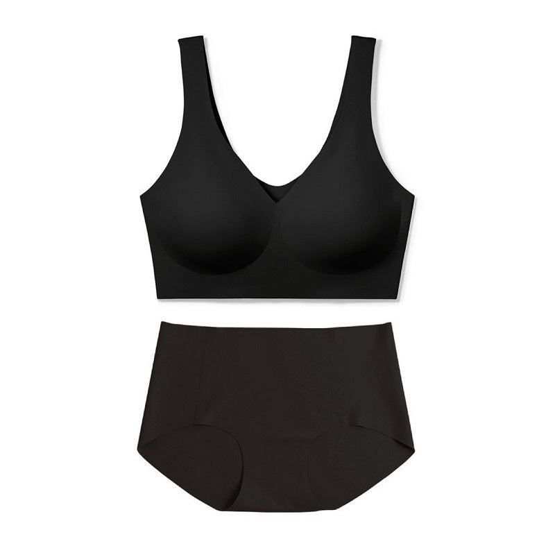 Seamless Comfortable V-Neck Width Strap Bra Set