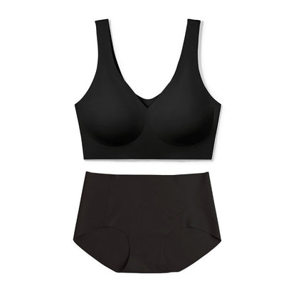 Seamless Comfortable V-Neck Width Strap Bra Set