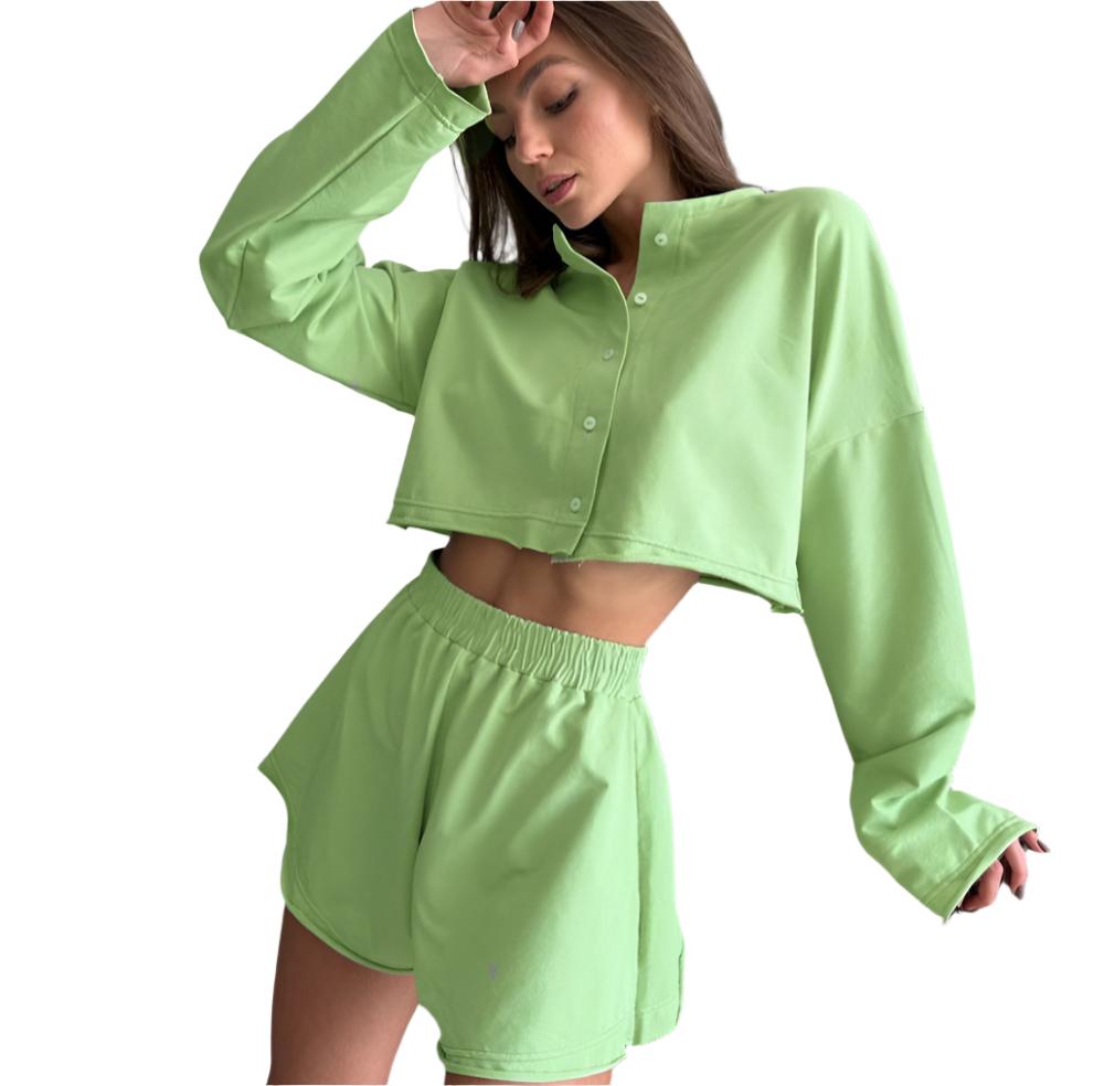 Long Sleeve Top Shorts Pajamas Set