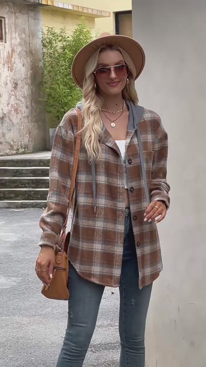 Flannel Plaid Hooded Casual Shirt