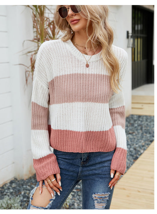 Autumn Winter Striped Casual Pullover Sweater