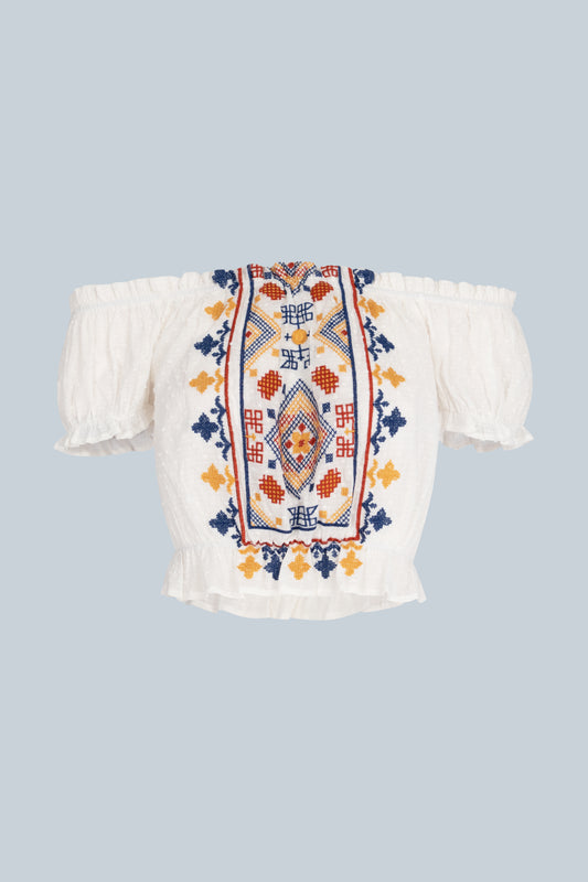 Embroidered Small Flowers Cute Flying Sleeve Short Sleeve Top - tamrashopsocial