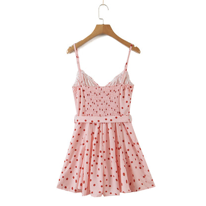 Spring Pink Polka Dot Lace up Backless Romper