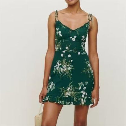 Fresh Pastoral Ruffled Printed Slip Dress - tamrashopsocial