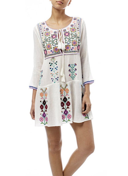 Bohemian Style Flower Embroidery Temperament Dress - tamrashopsocial