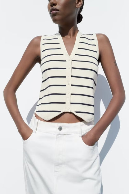 Casual Sleeveless Knitted Striped Vest Top - Tamra.Shop.Social