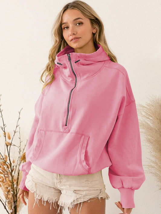 Sports Zipper Drawstring Long Sleeve Sweater