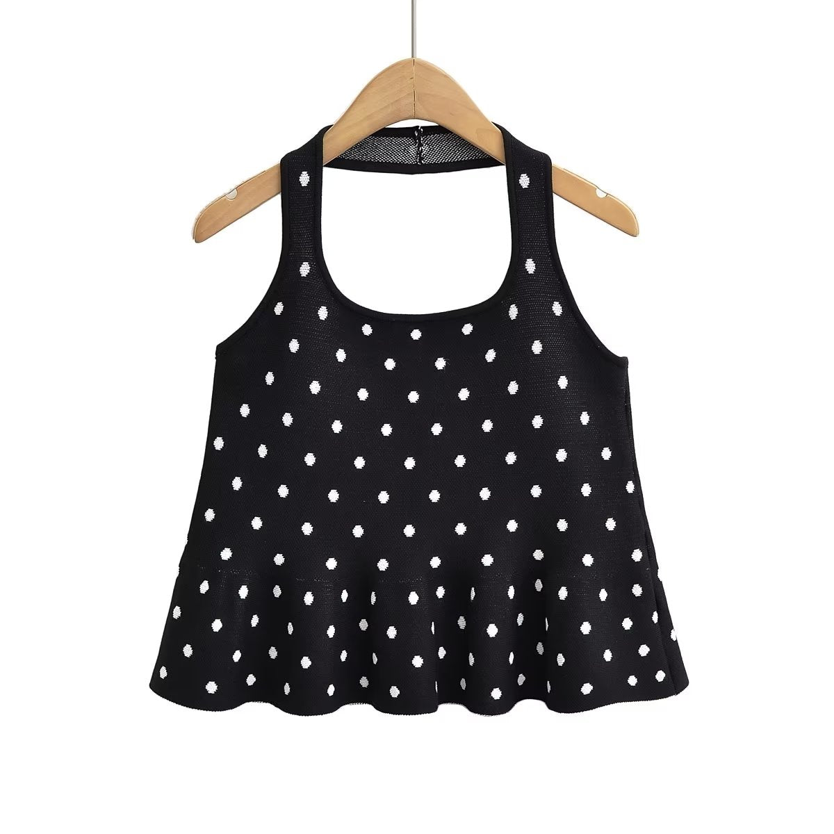 Polka Dot Halter Ruffled Skinny Knitted Top - Tamra.Shop.Social