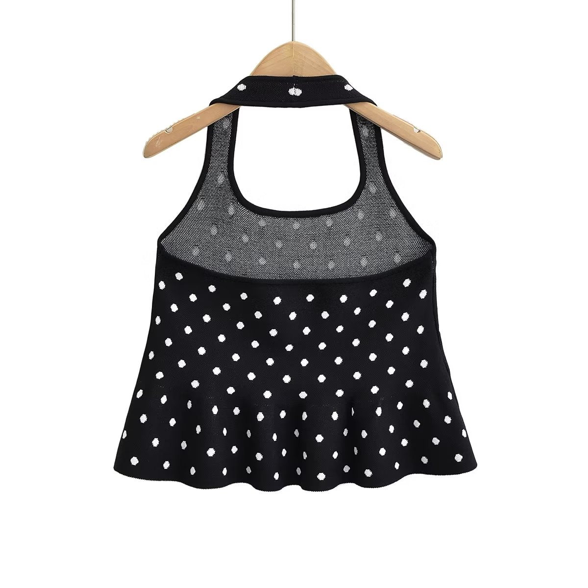 Polka Dot Halter Ruffled Skinny Knitted Top - Tamra.Shop.Social