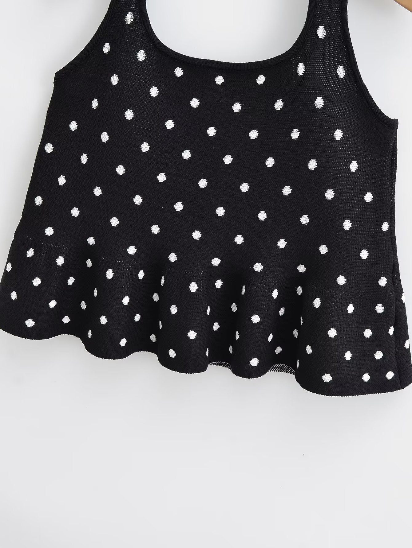 Polka Dot Halter Ruffled Skinny Knitted Top - Tamra.Shop.Social