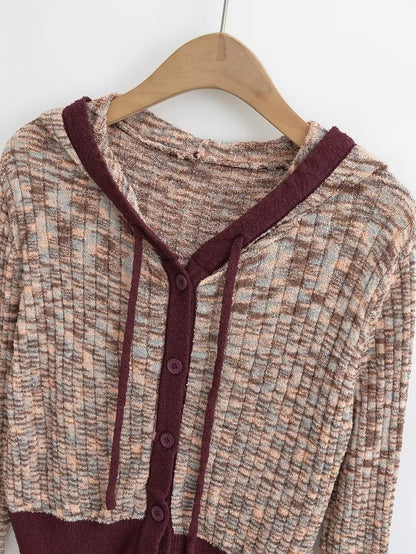 Hoodie Drawstrings Contrast Color Sweater Cardigan - Tamra.Shop.Social