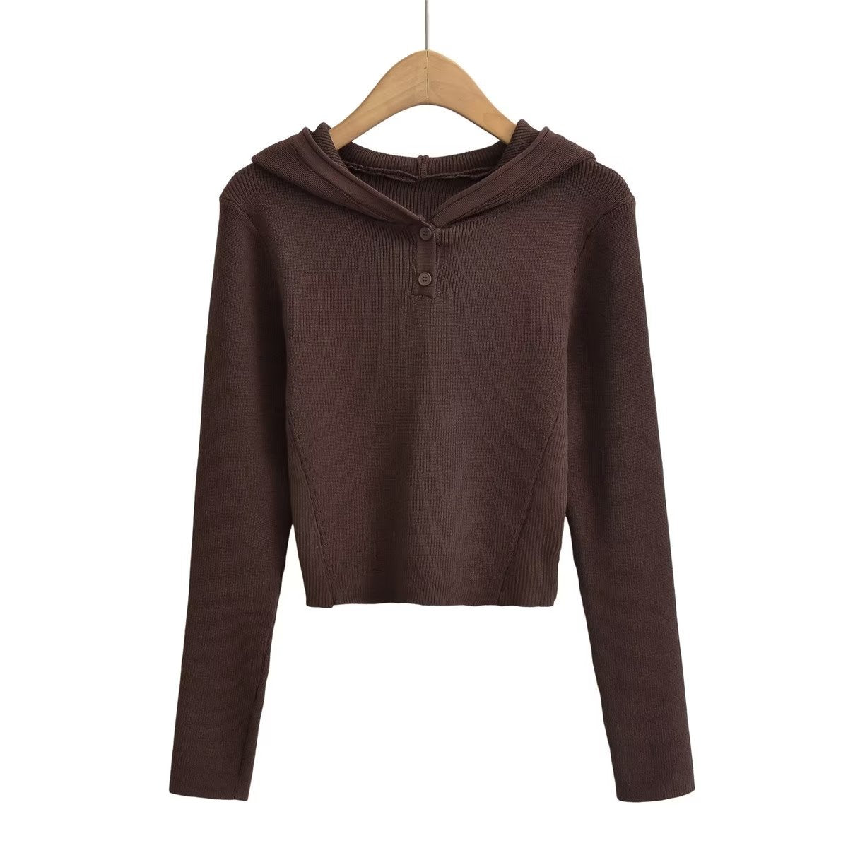 Solid Color Pullover Hooded Long Sleeves Knitted Sweater - Tamra.Shop.Social