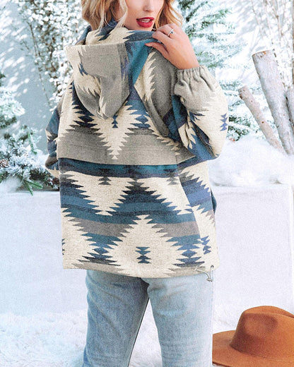 Western North America Aztec Woolen Baggy Coat