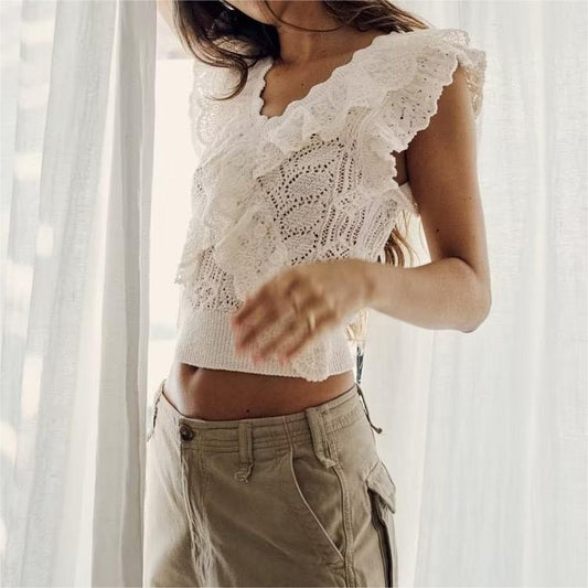 Lace Ruffled Hollow Out Cutout Camisole Top