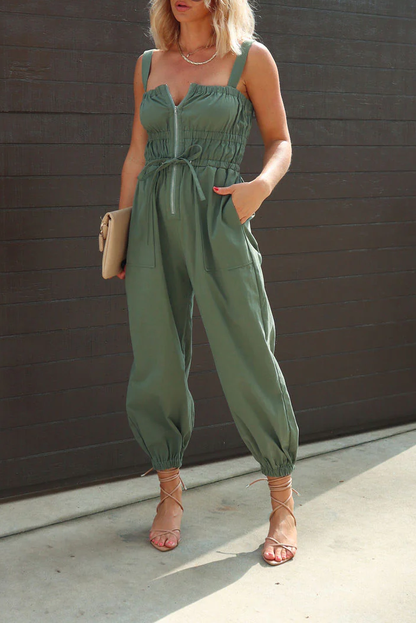 Double Pocket Sling Waist Tight Ankle Tied Trousers Jumpsuit