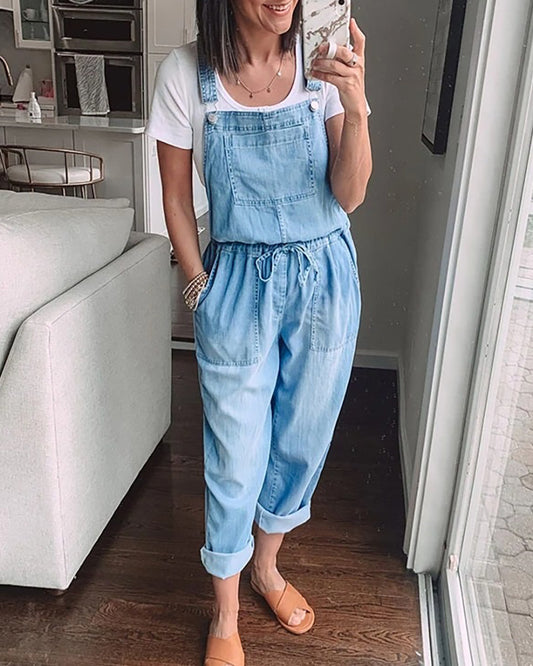 Denim Elastic Mid Waist Jumpsuit