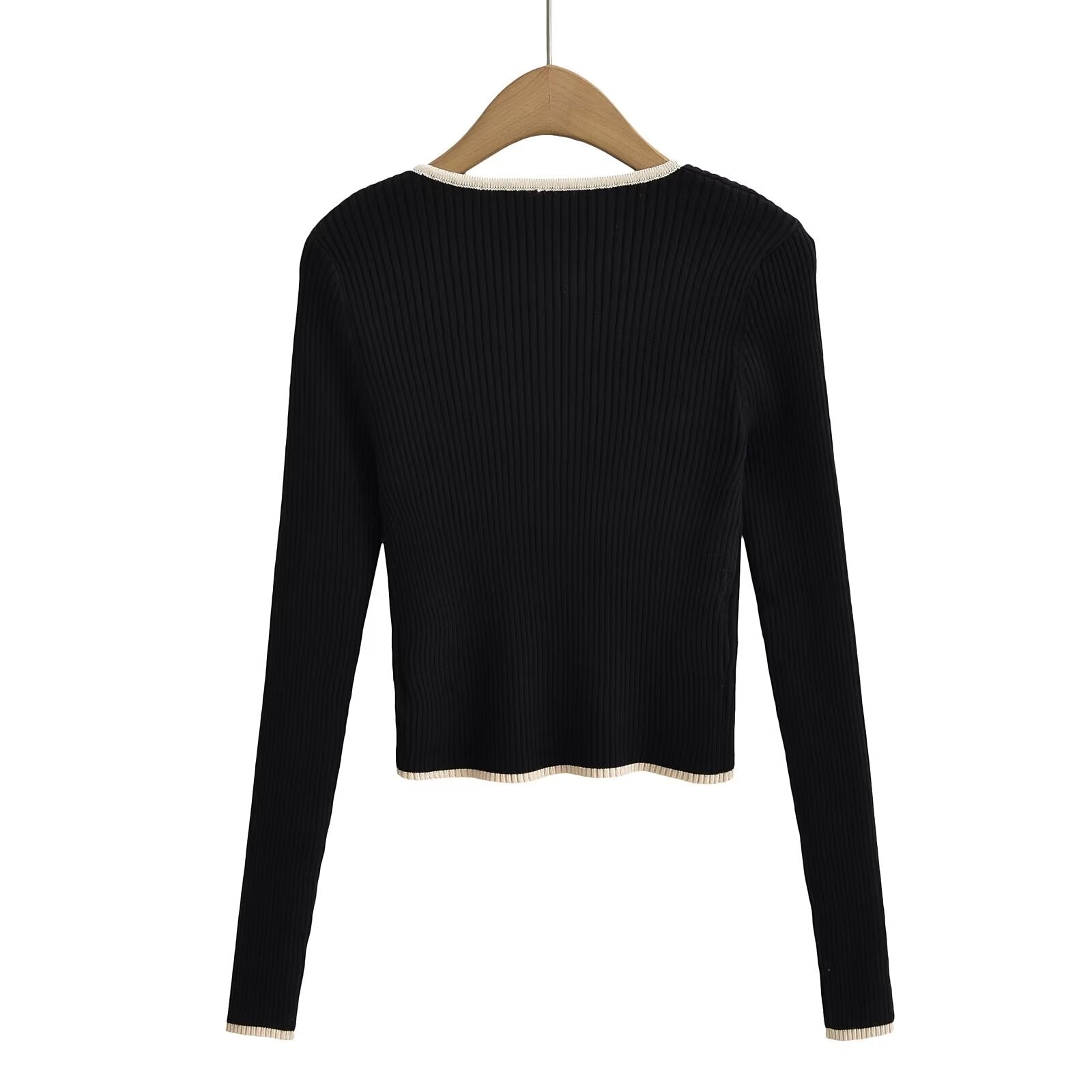 Contrast Color Patchwork round Neck Short Zipper Sweater - Tamra.Shop.Social