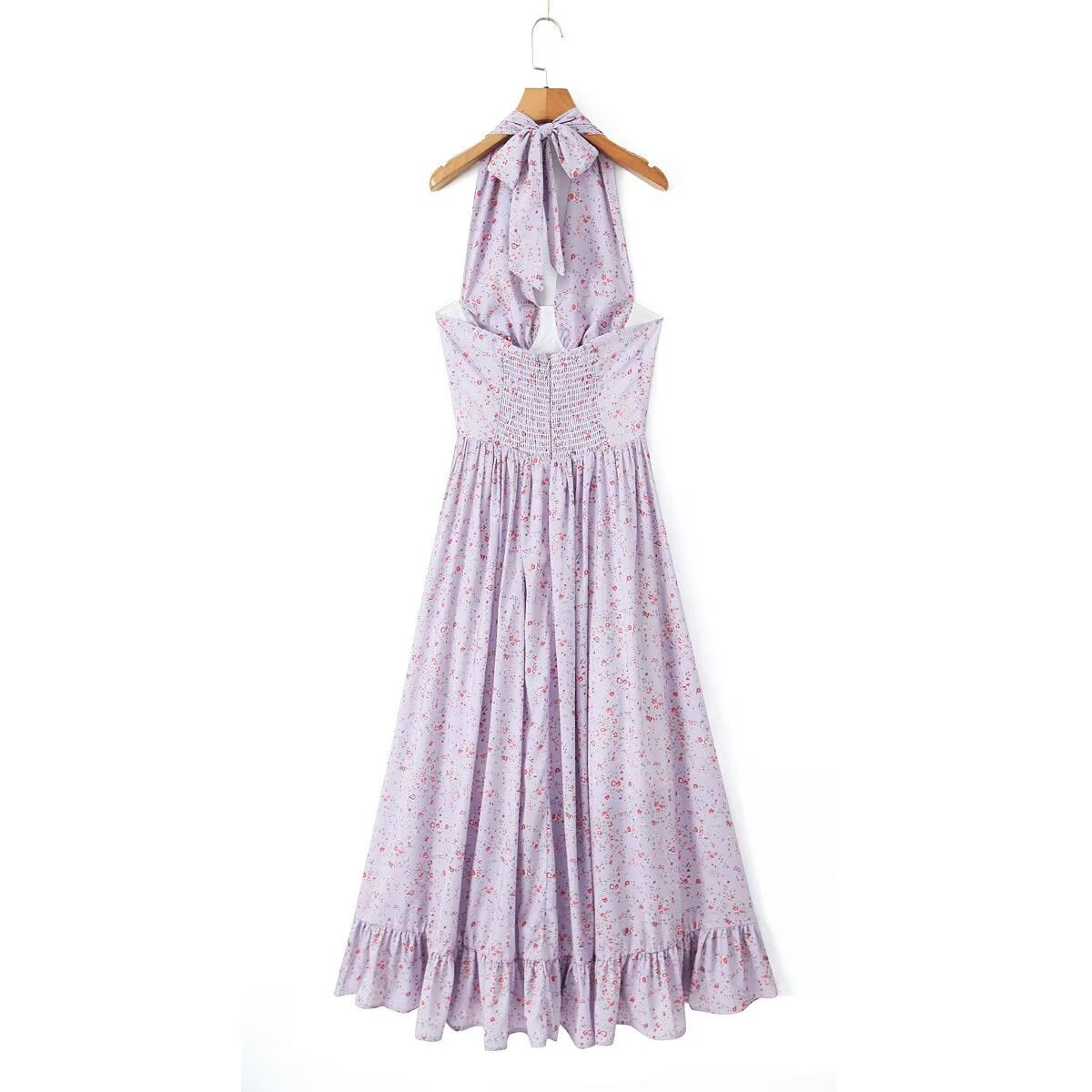 Spring Summer French Girl Purple Floral Halter Dress