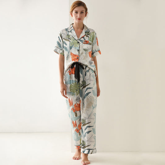 Leaf Printed Short Sleeve Pajamas