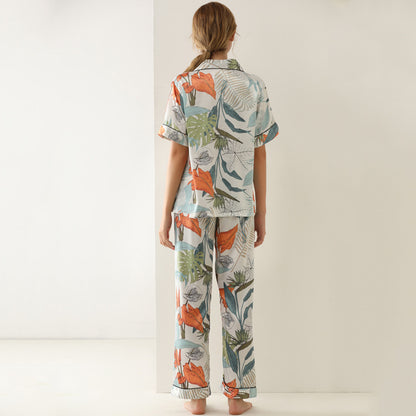 Leaf Printed Short Sleeve Pajamas