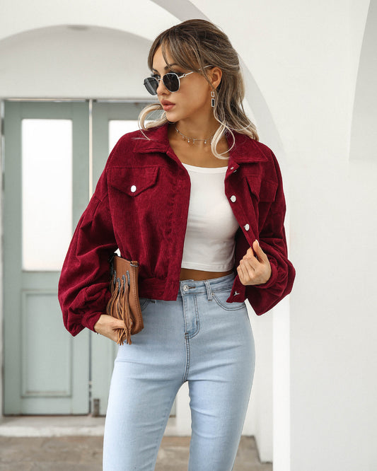 Casual Collared Corduroy Jacket