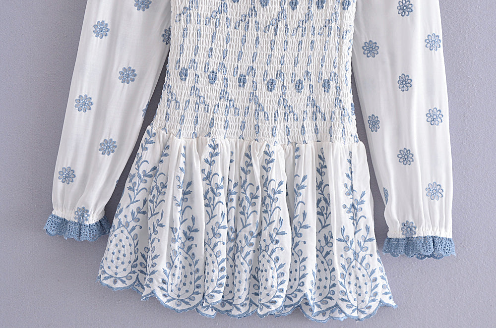 Blue White Porcelain Embroidered Dress - Tamra.Shop.Social