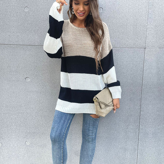 Mid Length Striped Knitted Sweater