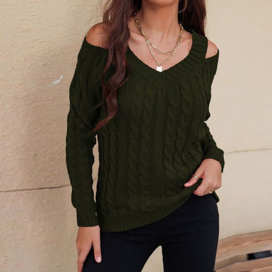 Autumn Winter off Shoulder Sexy Long Sleeve Wood Green Sweater