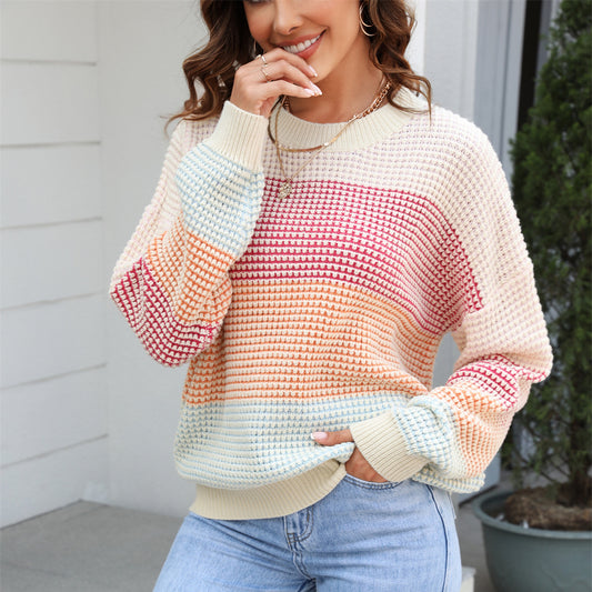 Casual Color Block Crew Neck Sweater