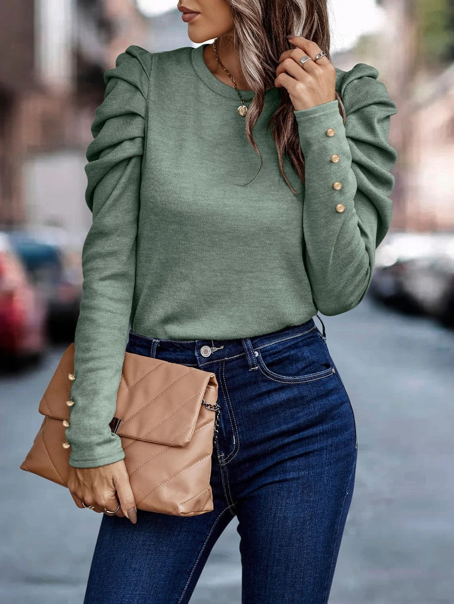 High Elastic Cashmere Puff Sleeve Long Sleeve Top