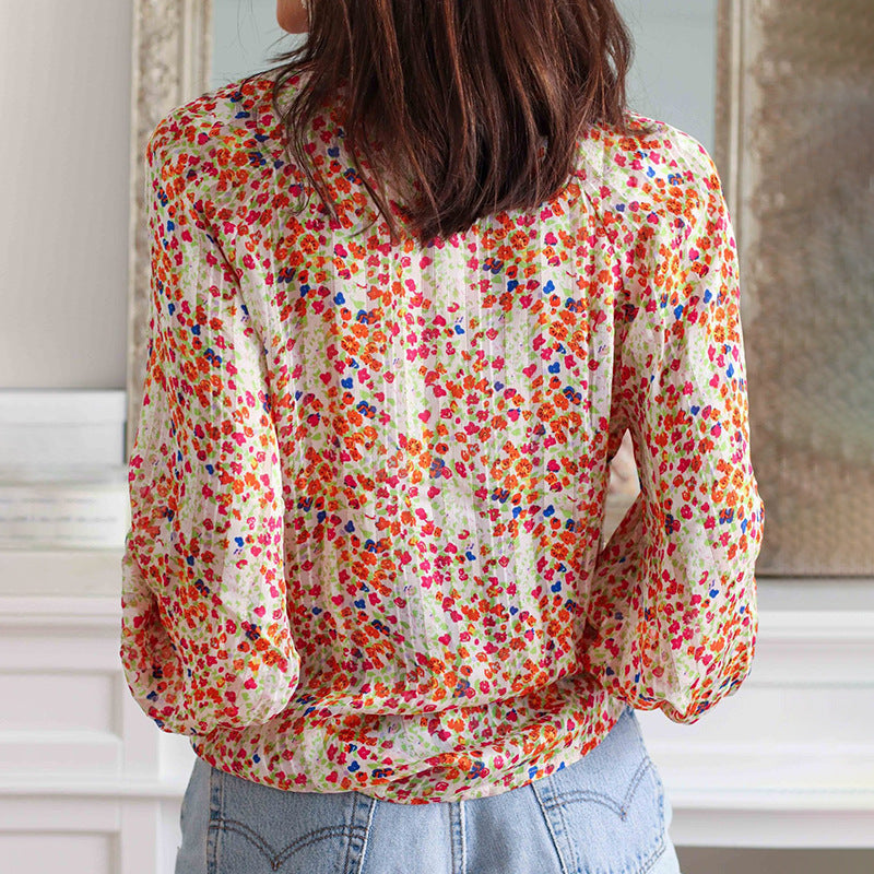 Floral Print Low V-Neck Shirt - tamrashopsocial