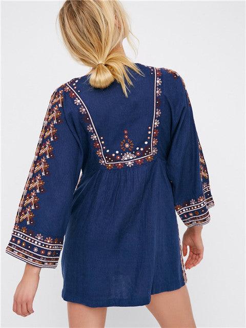 Embroidered Bohemian Style Baby Doll Dress - Tamra.Shop.Social