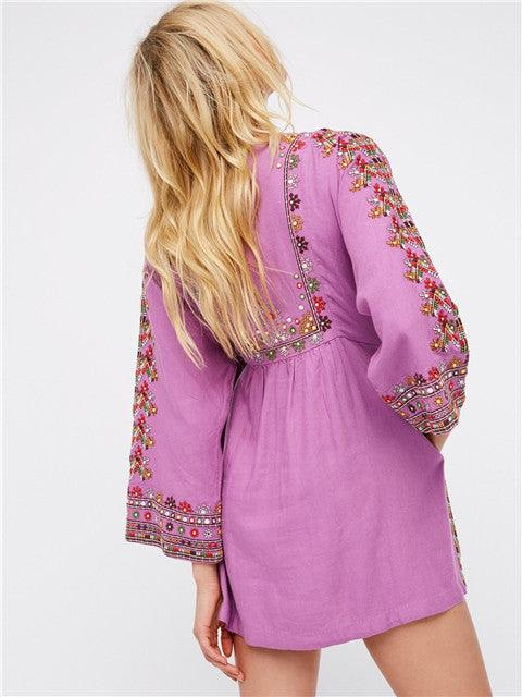 Embroidered Bohemian Style Baby Doll Dress - Tamra.Shop.Social