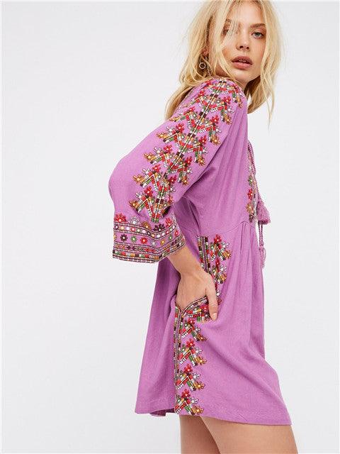 Embroidered Bohemian Style Baby Doll Dress - Tamra.Shop.Social