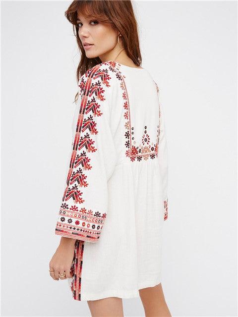 Embroidered Bohemian Style Baby Doll Dress - Tamra.Shop.Social