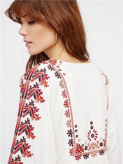 Embroidered Bohemian Style Baby Doll Dress - Tamra.Shop.Social