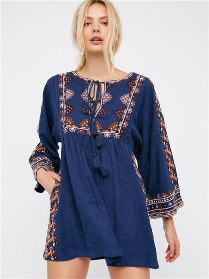 Embroidered Bohemian Style Baby Doll Dress - Tamra.Shop.Social