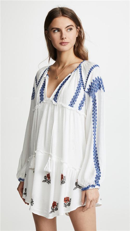 Embroidered Flower Dress Bohemian Long Sleeve Dress - Tamra.Shop.Social