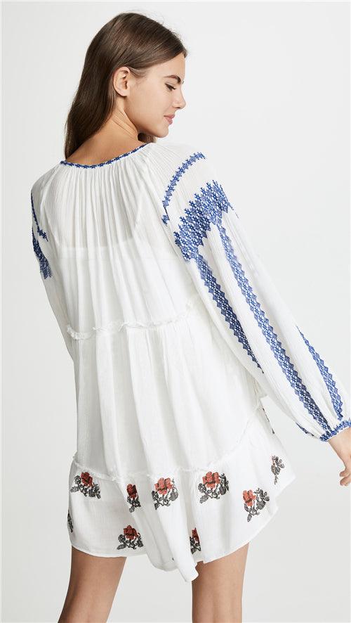 Embroidered Flower Dress Bohemian Long Sleeve Dress - Tamra.Shop.Social