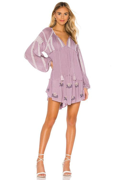 Embroidered Flower Dress Bohemian Long Sleeve Dress - Tamra.Shop.Social