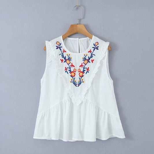 Embroidered Lacy Collar Sleeveless Doll Shirt Top - Tamra.Shop.Social