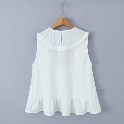 Embroidered Lacy Collar Sleeveless Doll Shirt Top - Tamra.Shop.Social