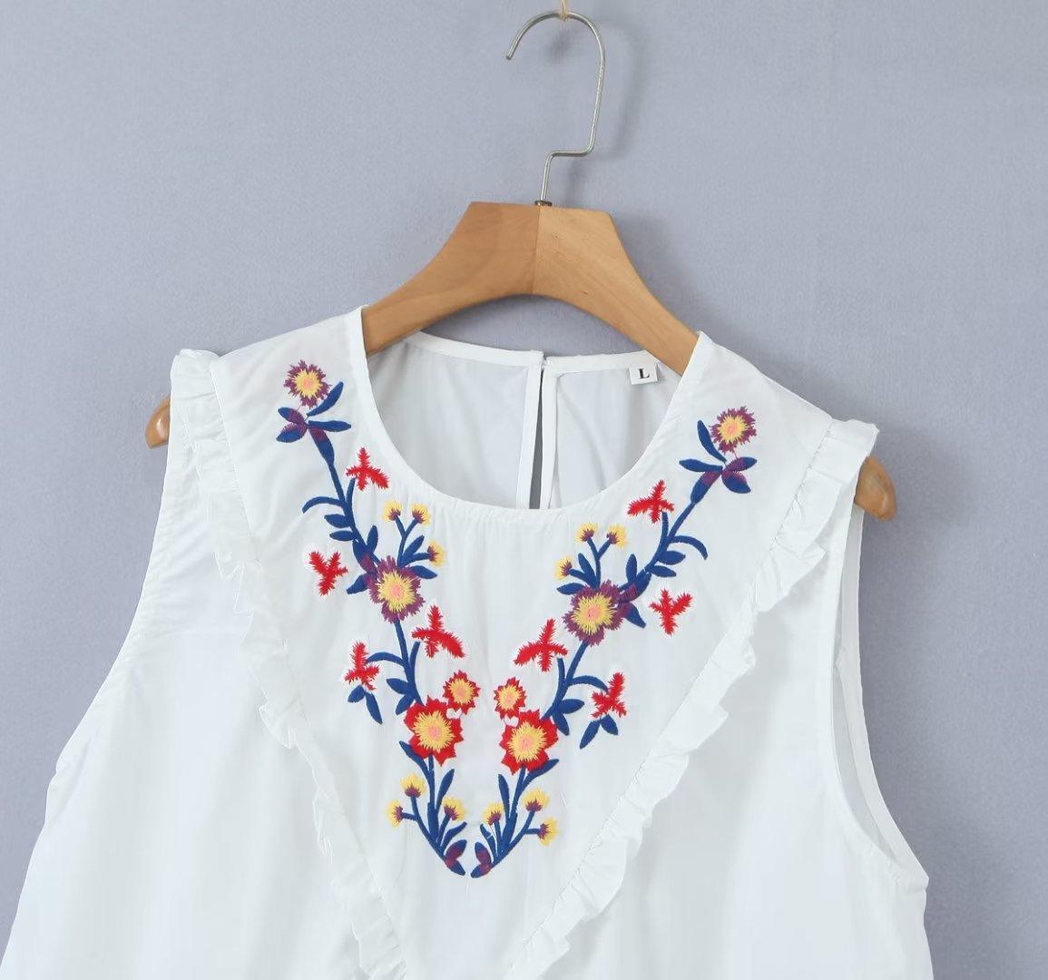 Embroidered Lacy Collar Sleeveless Doll Shirt Top - Tamra.Shop.Social