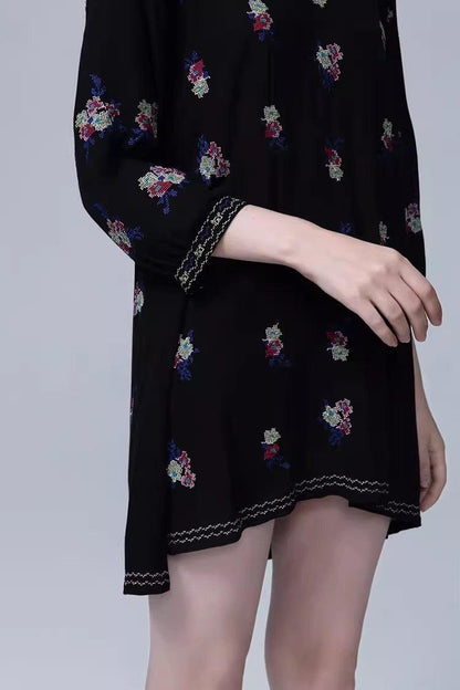 Embroidered V Neck Cropped Sleeve Doll Dress - Tamra.Shop.Social