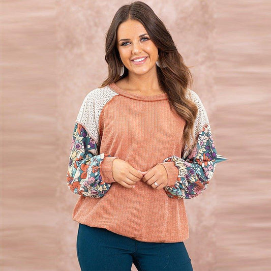 Floral Stitching Texture Long Sleeved Knitted Pullover - Tamra.Shop.Social