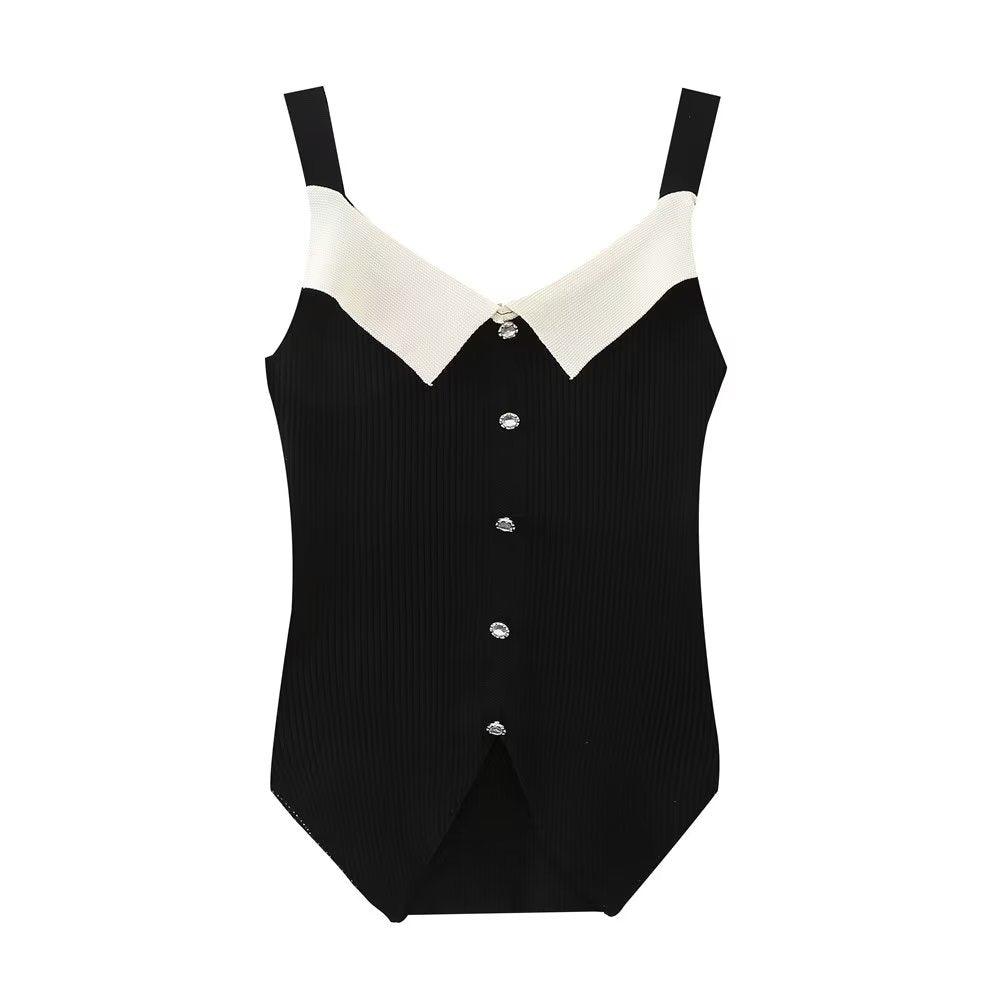 French Classic Square Collar Knitting Vest Sexy Sleeveless Top - Tamra.Shop.Social